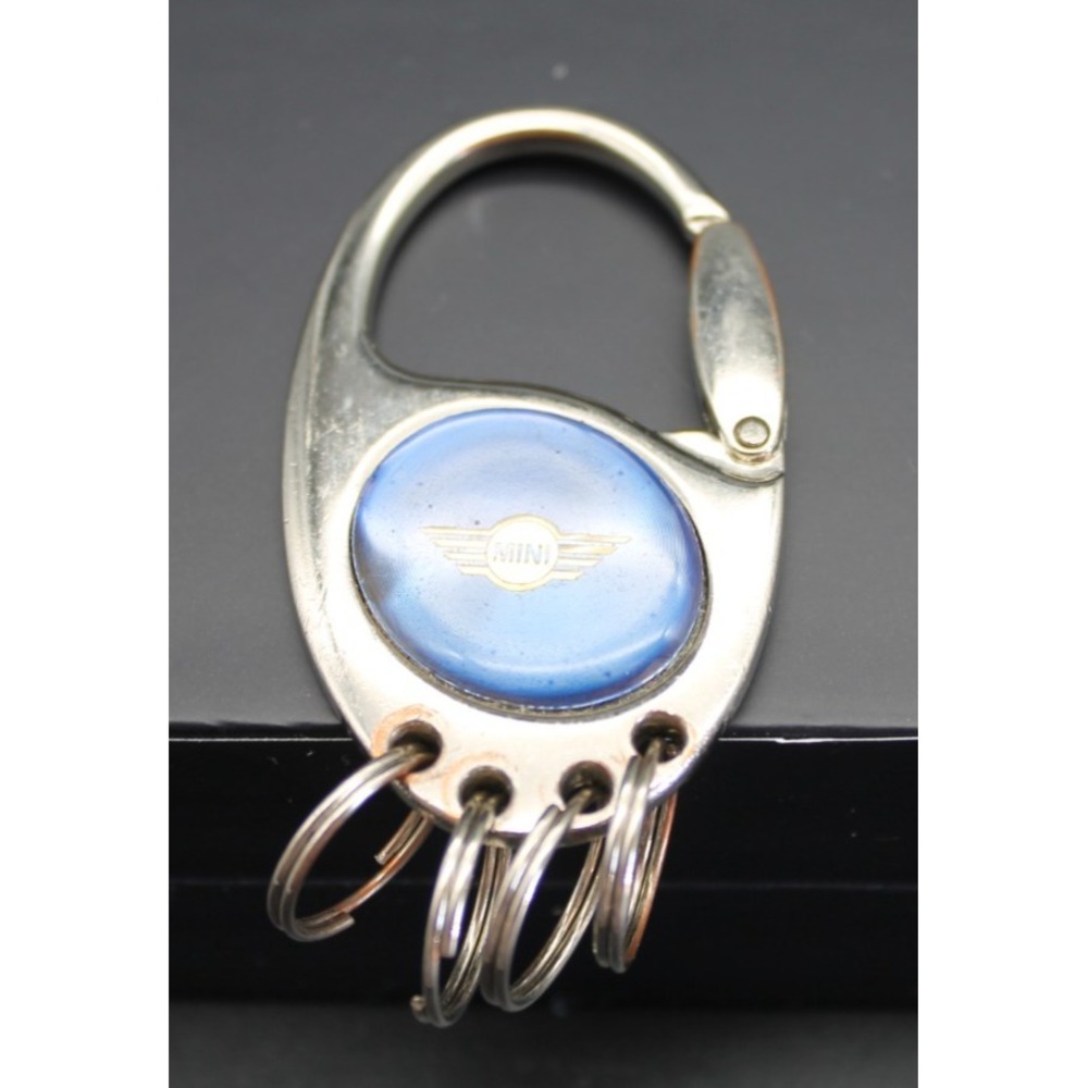 Mini Cooper Branded Carabiner Key Chain Silver With Blue Logo Multiple Rings